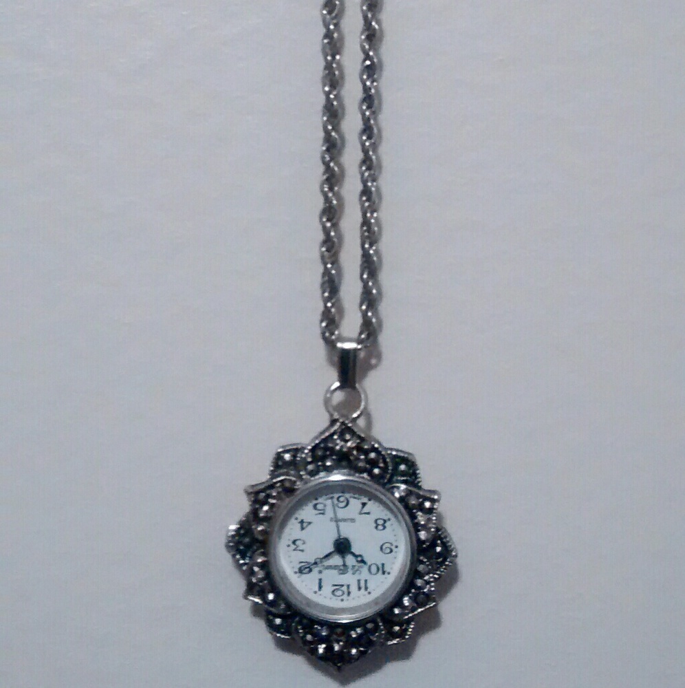 Silver Watch Pendant with Chain - vintage